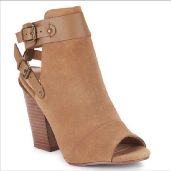 Joe's Jeans Taupe Petra Stone Tan Suede Peep Toe B - Picture 1 of 15